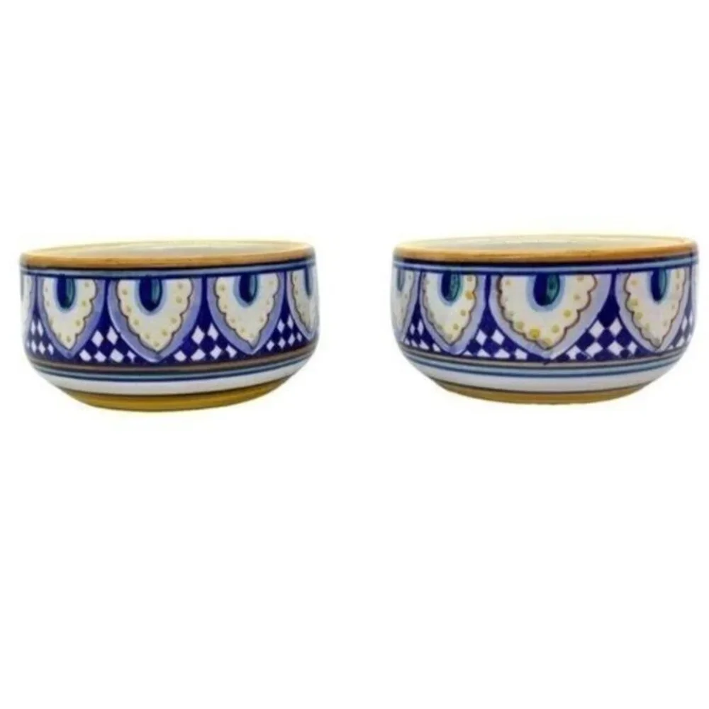 Deruta Italy Dip Amano Mano Franco Mari Artist Signed Candle Stick Holders